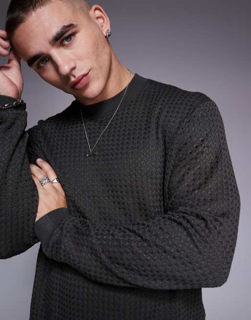 Armani Exchange crew neck textured logo sweater in dark green