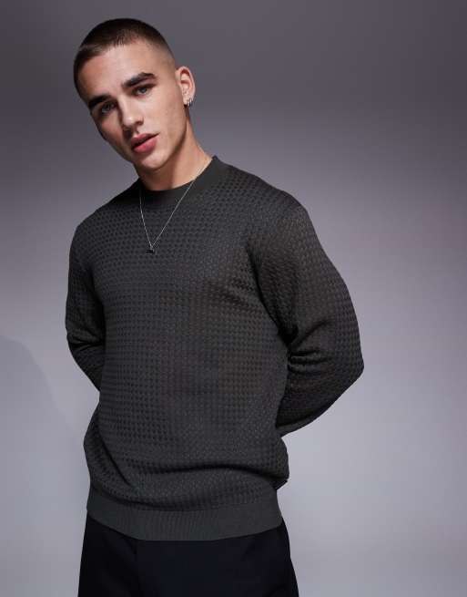 パーティを彩るご馳走や Exchange Armani crew dark in sweater logo textured neck トップス