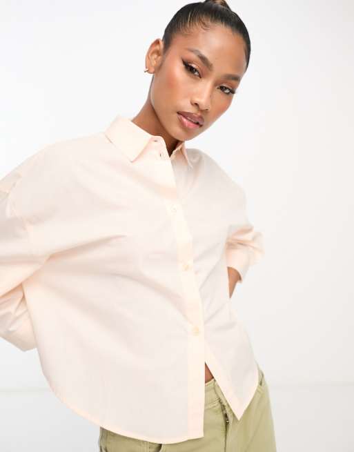 Armani Exchange crop shirt in beige