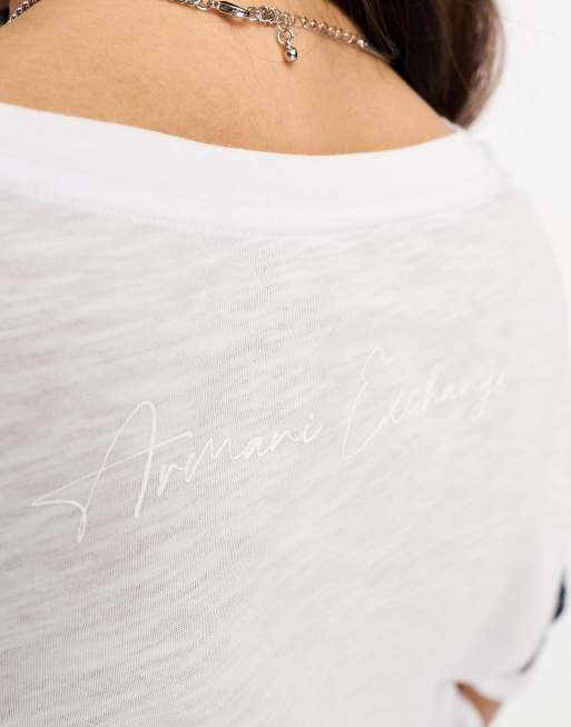 Armani Exchange crop t-shirt in white, 3 of 4