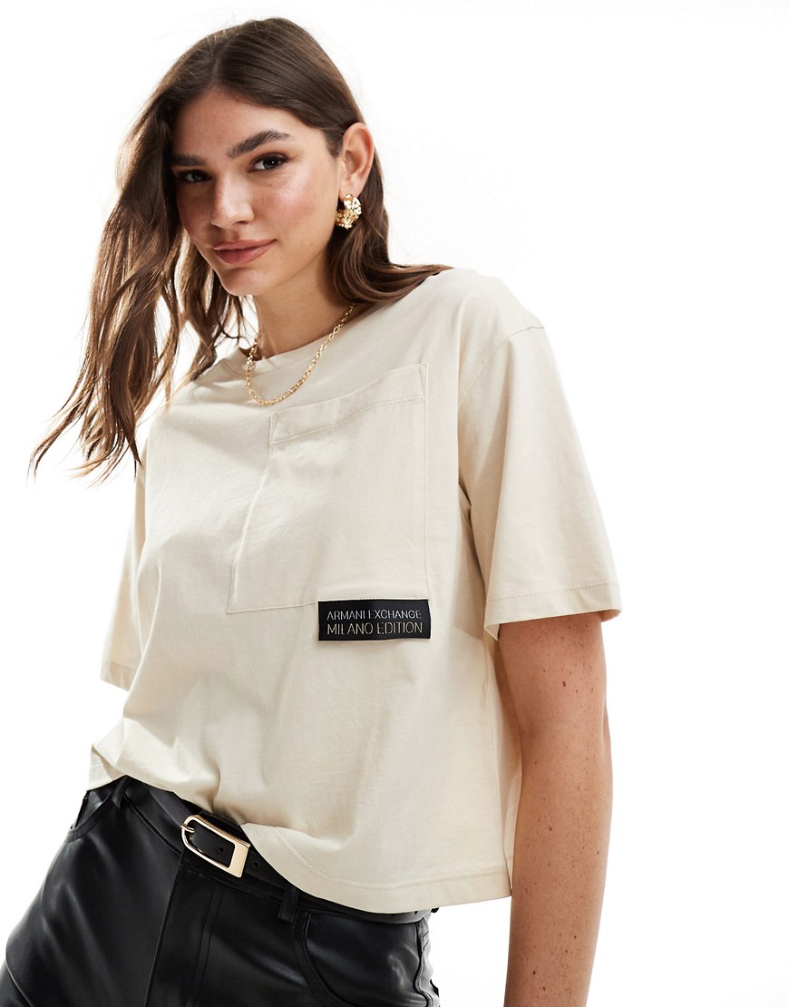 Armani Exchange cropped t-shirt in dusty ground-Neutral