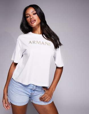Armani Exchange - Cropped T-Shirt in Weiß mit mittigem Logo