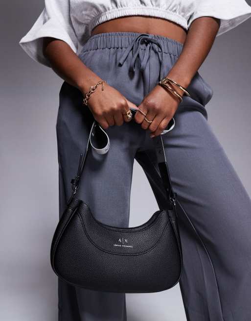 バッグ DIANTE ACCENT LOGO CURVE SHOULDER BAG Armani Exchange curved logo shoulder bag in black | ASOS