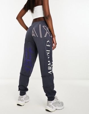 Armani Exchange cut and sew scattered logo joggers in dark grey
