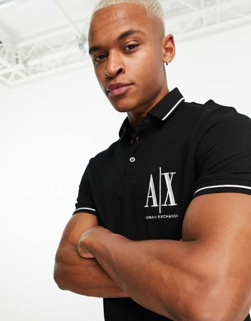 Armani Exchange – Czarna koszulka polo z nadrukiem z dużym logo