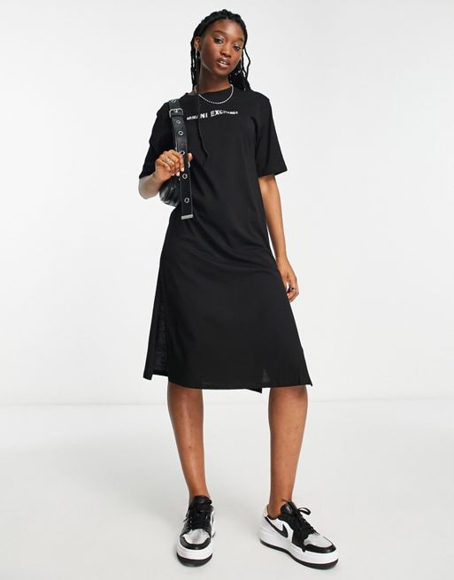Armani Exchange – Czarna sukienka T-shirtowa z dżerseju | ASOS