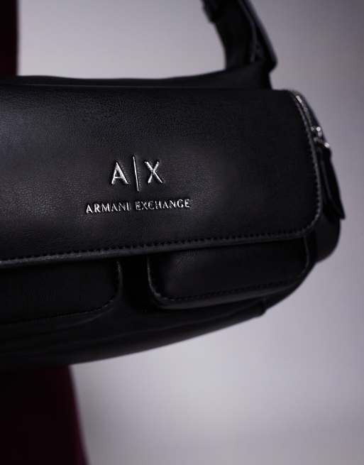 Armani Exchange – Czarna torebka na ramię z kieszenią z logo, 2 z 4