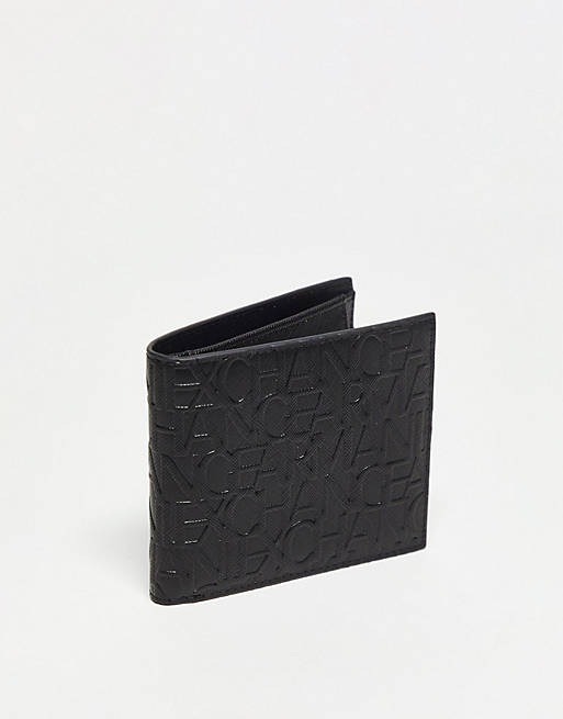Armani Exchange – Czarny portfel we wzór z logo na całości