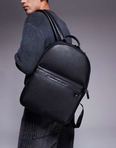 Armani Exchange – Czarny skórzany plecak z logo - view 1