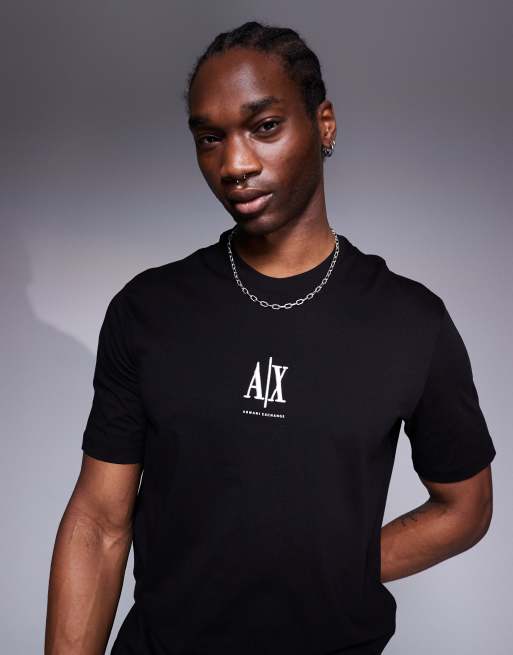 Armani Exchange – Czarny T-shirt z logo na środku