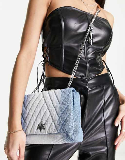 Armani Exchange denim flapover cross-body bag in blue