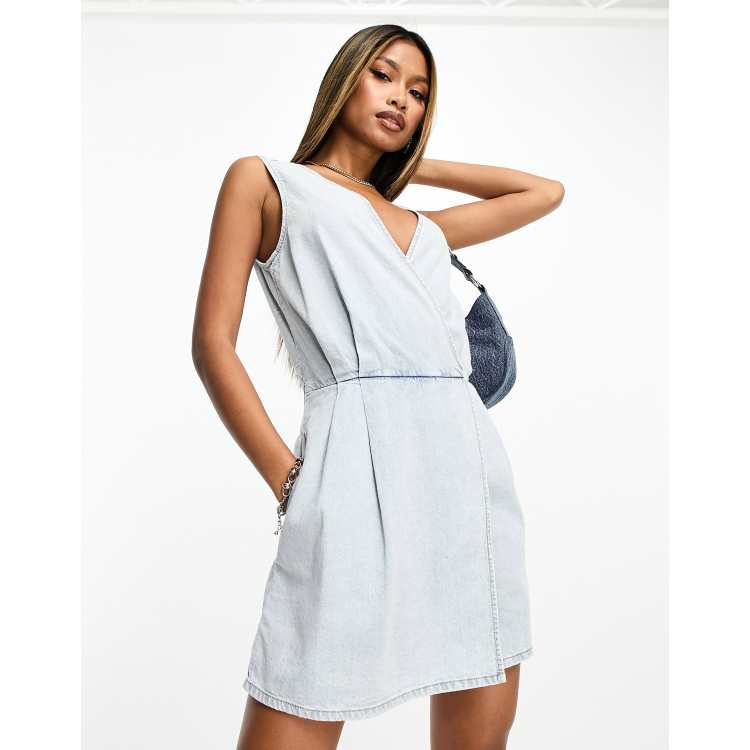 Armani Exchange denim mini dress in light wash blue | ASOS