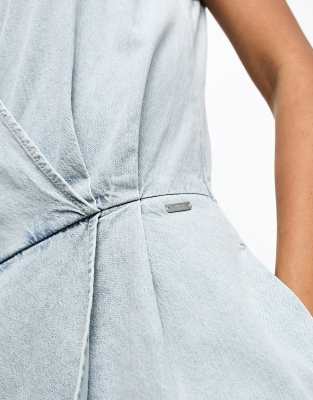 Armani Exchange denim mini dress in light wash blue