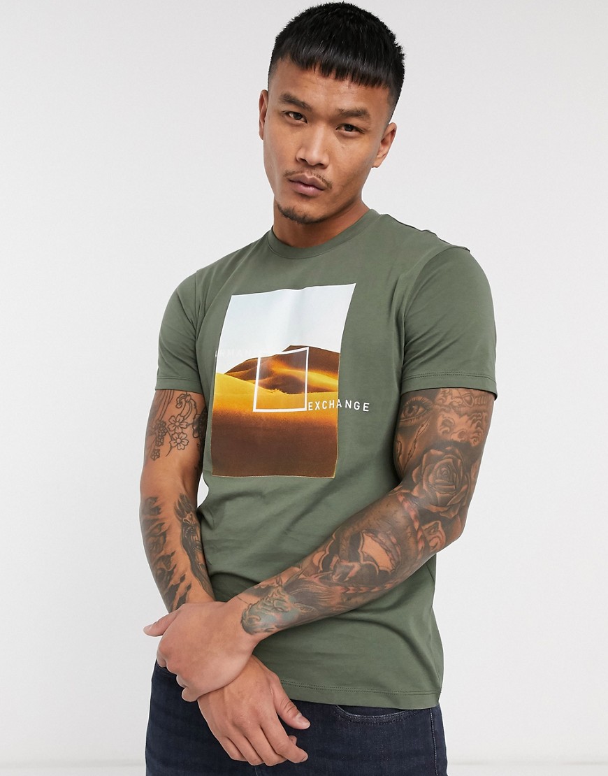 Armani Exchange desert print t-shirt in khaki-Green