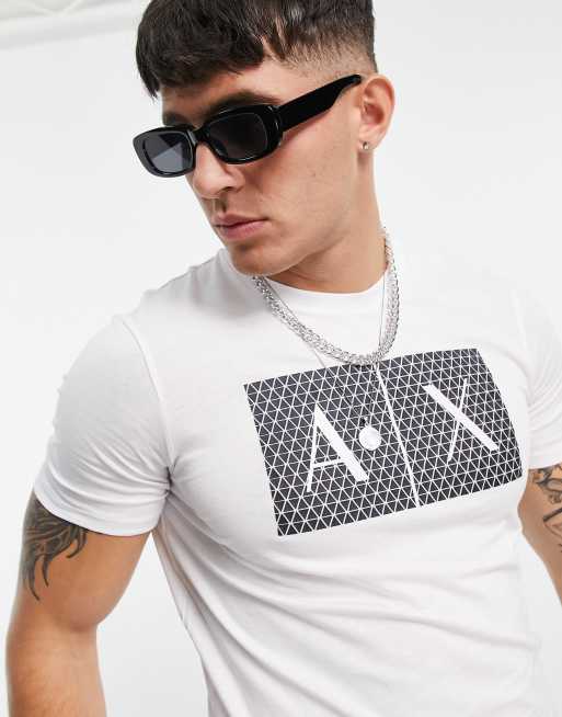 Armani Exchange diamond text logo print T shirt in white