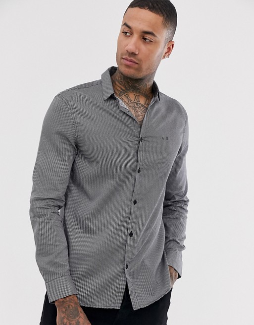 Armani Exchange ditsy print long sleeve logo shirt in grey