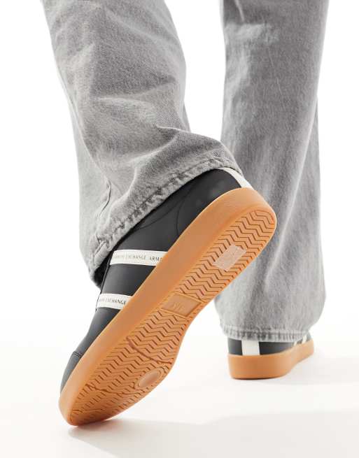 Armani Exchange double logo stripe gum sole sneakers in black / off white |  ASOS