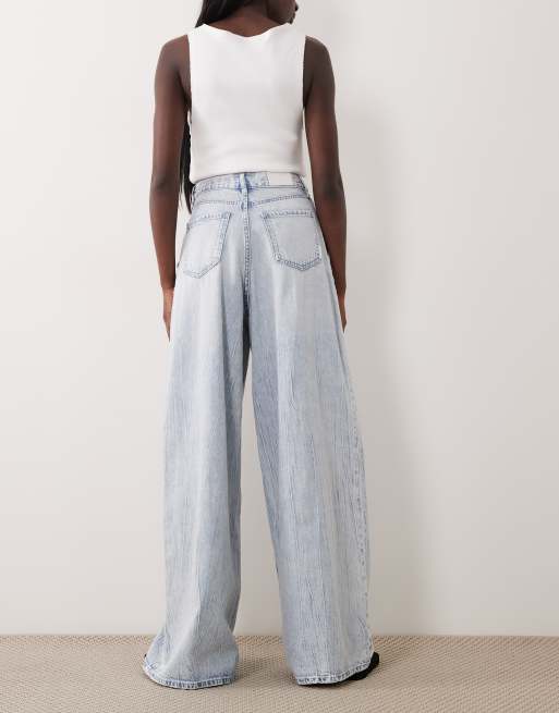 Armani Exchange double pleat wide leg jeans in light blue, 2 of 5