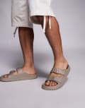 [Armani Exchange] Armani Exchange double strap slides in beige-Neutral 43 Roasted cashew