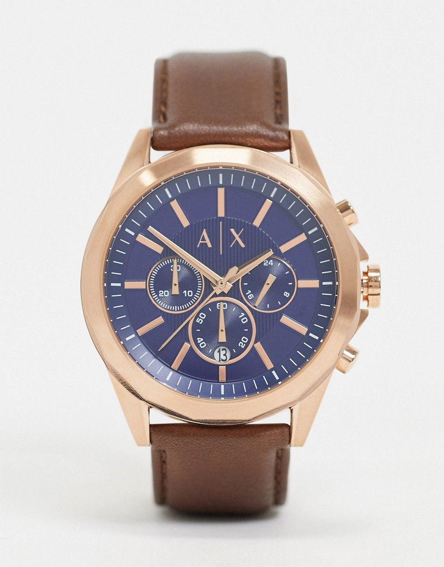 Armani Exchange Drexler brown leather strap watch