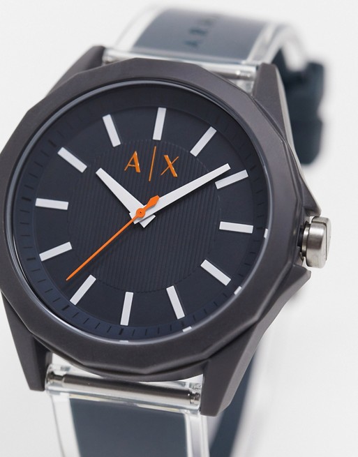 Armani Exchange Drexler leather watch in blue AX2642
