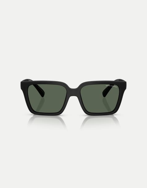 Armani Exchange – Eckige Sonnenbrille in mattem und Schwarz mit grünen Gläsern - view 1