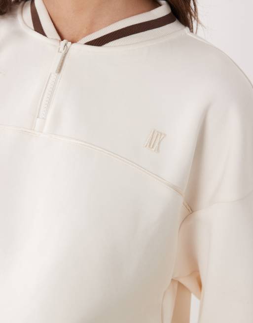 Armani Exchange - Ecrufarvet sweatshirt med 1/4 lynlås og kantstriber - Del af sæt, 4 af 4