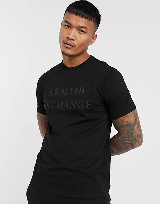 Armani Exchange embossed text logo t-shirt in black | ASOS