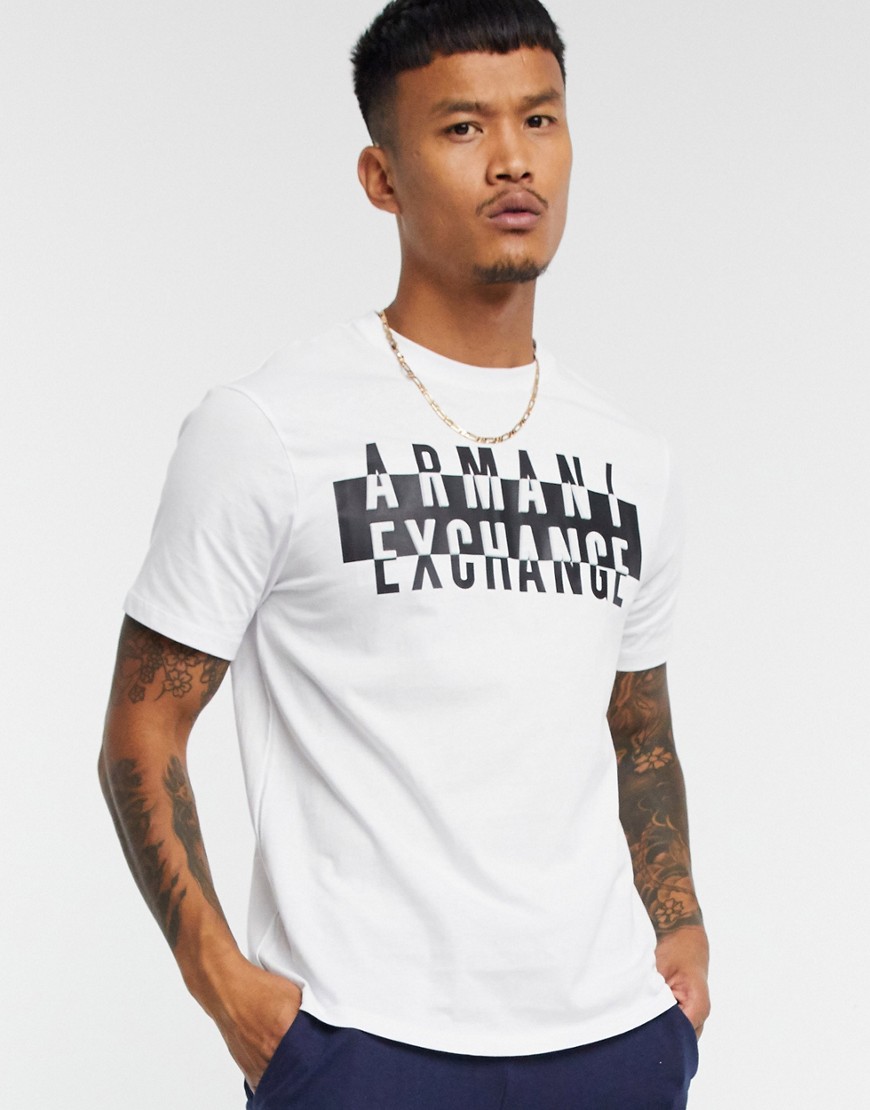 Armani Exchange embossed text logo t-shirt in white