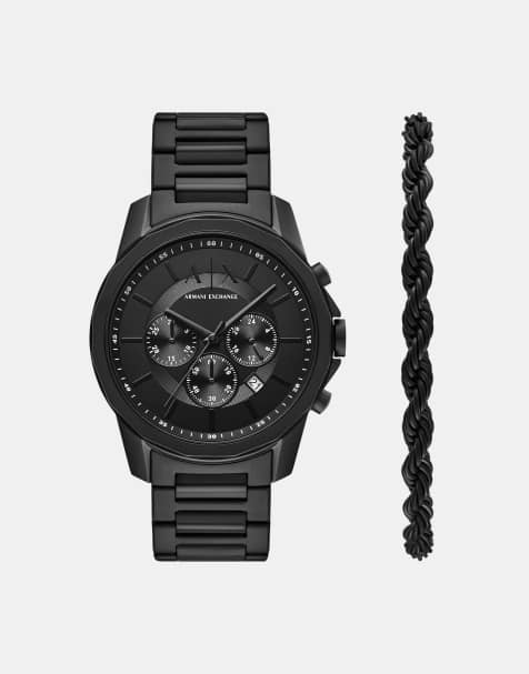 Armani Exchange - Ensemble montre chronographe et bracelet en acier inoxydable - Noir - view 1