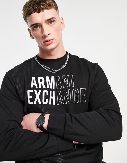 Armani Exchange faded logo sweatshirt in black | ASOS