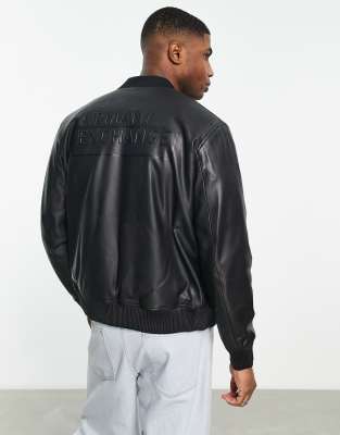 Armani Exchange faux leather bomber jacket in black - ASOS Price Checker