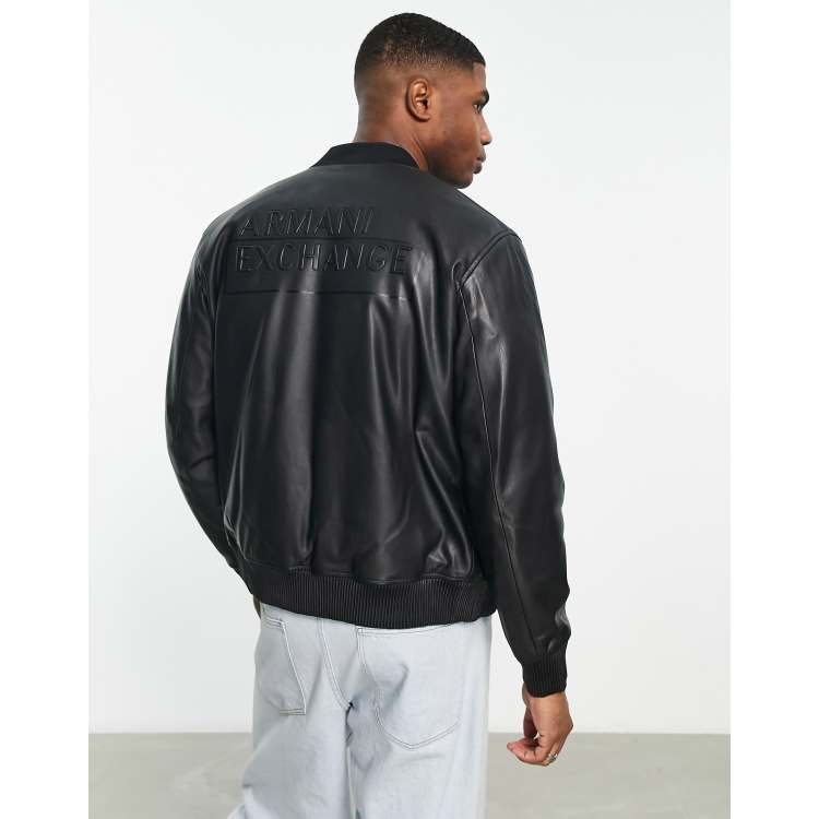 Armani Exchange faux leather bomber jacket in black ASOS