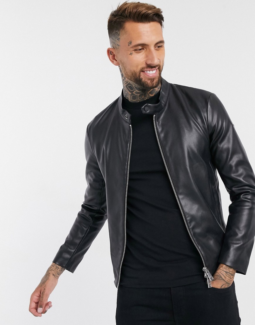 Armani Exchange faux leather jacket in black
