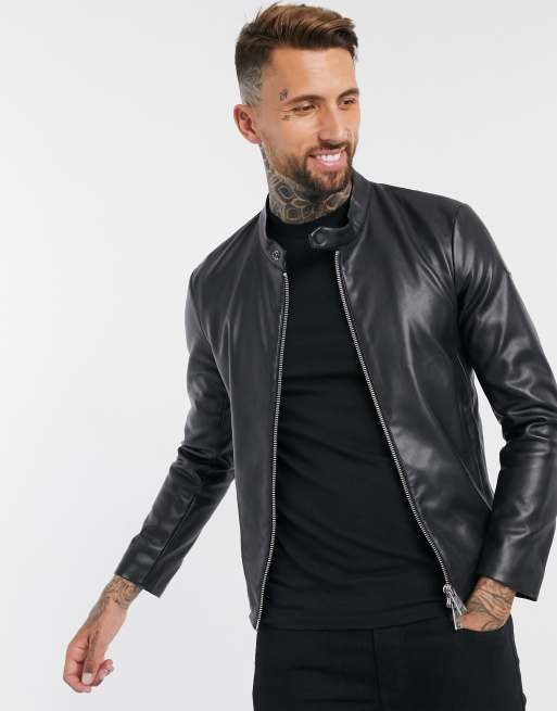 Armani Exchange faux leather jacket in black | ASOS