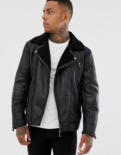 Armani Exchange faux shearling jacket in black