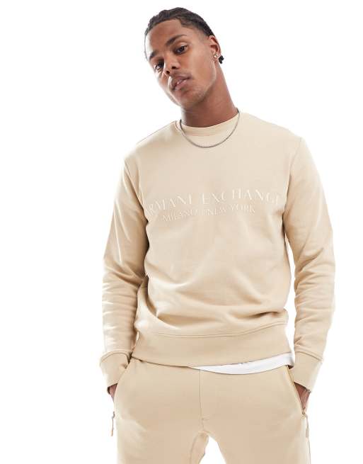 Armani Exchange Felpa beige con logo lineare in coordinato ASOS