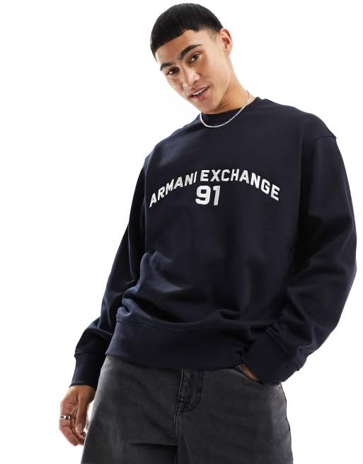 Armani Exchange - Felpa blu navy con ricamo del logo sul petto