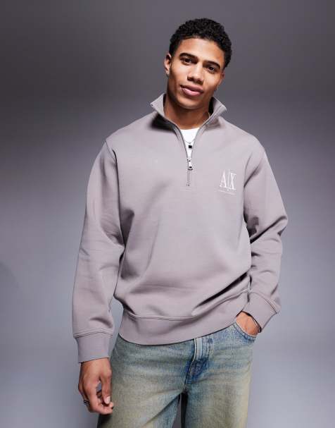 Armani Exchange - Felpa marrone con logo e zip corta - view 1