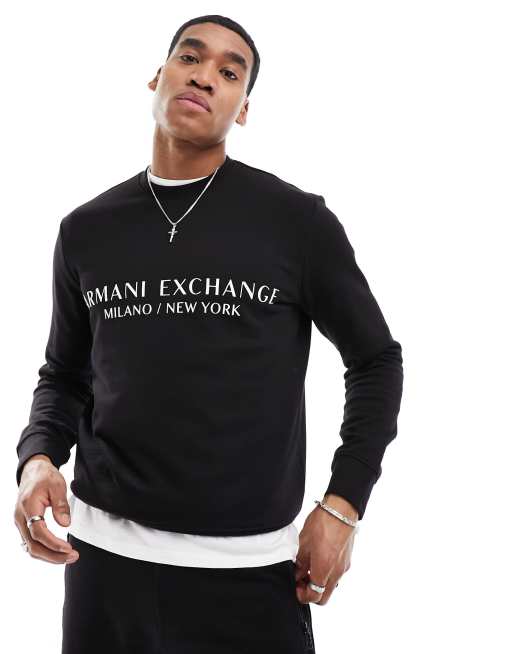 Armani Exchange - Felpa nera con logo lineare in coordinato