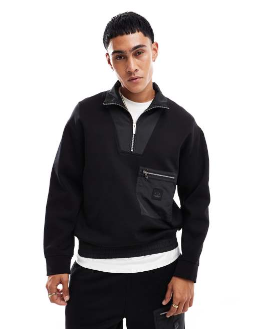 Armani Exchange - Felpa nera con tasche con zip e zip corta in coordinato 