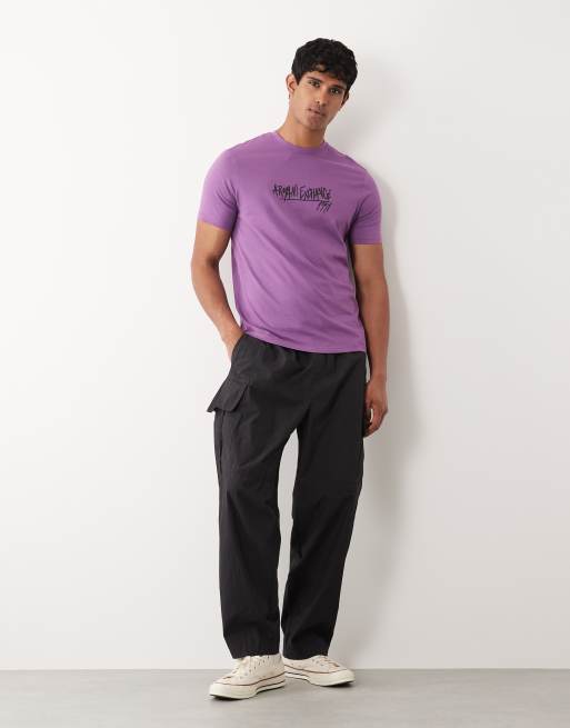 Armani Exchange – Fioletowy T-shirt z logo na środku, 2 z 5