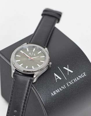 armani exchange leather strap watch