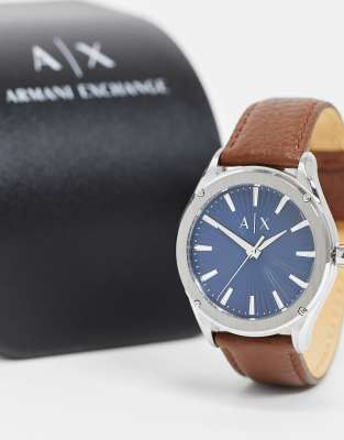 armani exchange leather strap watch