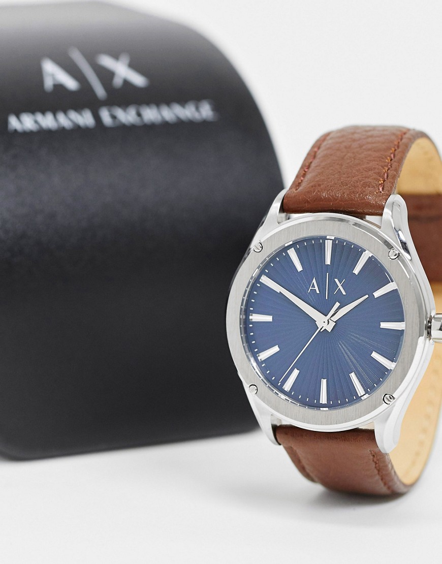 Armani Exchange Fitz brown leather strap watch