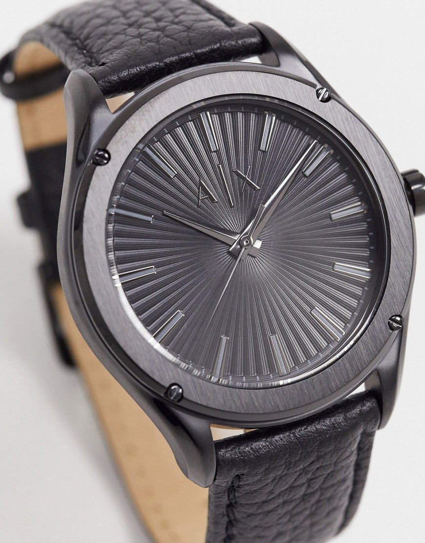 Armani Exchange Fitz leather watch in black AX2805