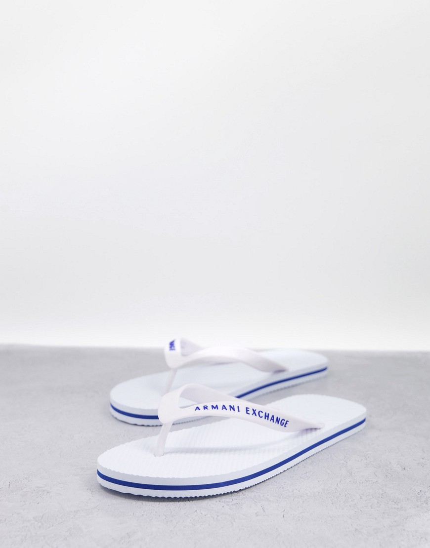 Armani Exchange flip flops in white