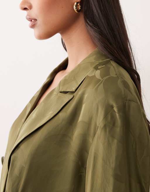 Armani Exchange floral jacquard blazer in khaki (part of a set), 3 of 4