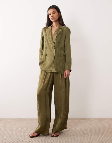 Armani Exchange floral jacquard co-ord wide leg trouser in khaki