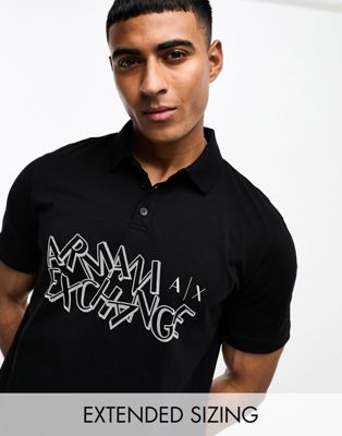 Armani Exchange Front Logo Polo T-shirt In Black